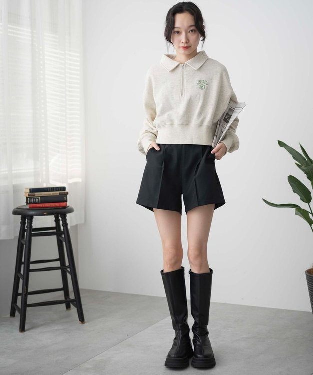 WEGO ハーフZIP襟付きショートスウェット オートミール