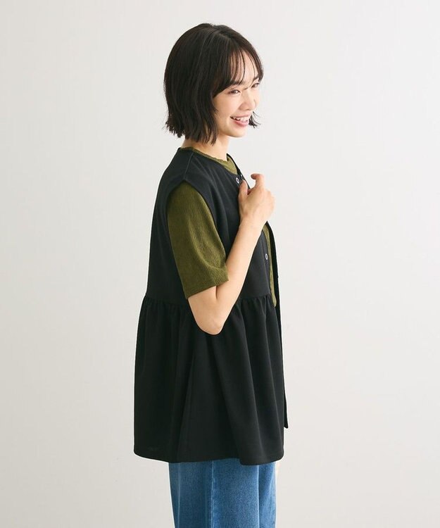 Green Parks カットジョーゼットペプラムベスト Black