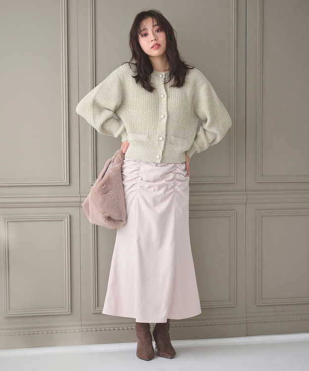 Feroux 【洗える】ラメシャギー カーディガン ベージュ系