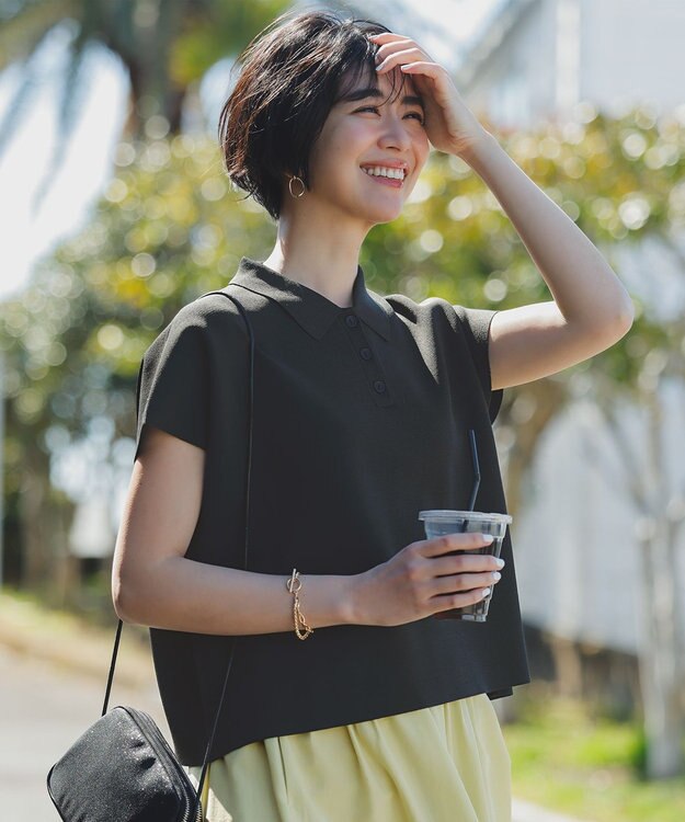 ANY ミラノリブニットポロ チャコール