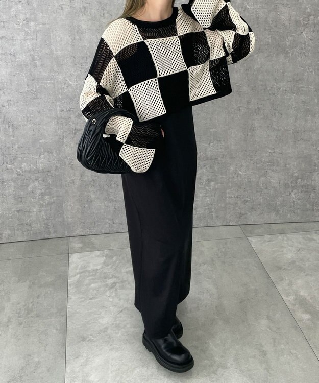 WEGO チェッカーメッシュニット ブラック