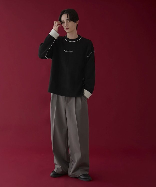 WEGO アウトリンキングニットプルオーバー ブラック