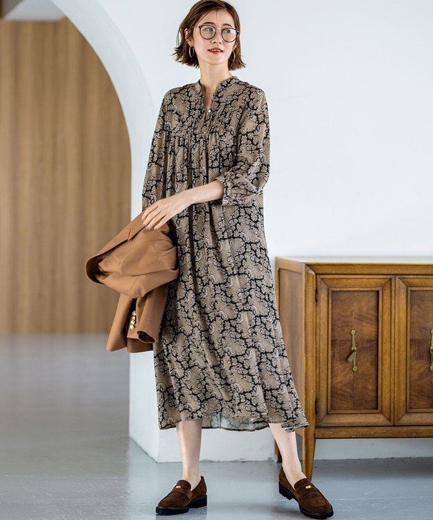 23区 S 【洗える】Ratti ヴィンテージペイズリープリント ワンピース モノトーンプリント