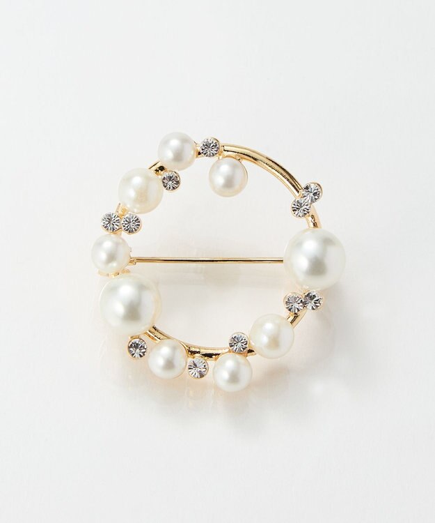 Phoebe フォーマルパールビジューサークルブローチ　ゴールド ゴールド