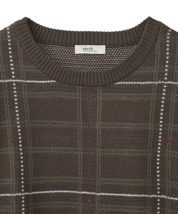 earth music&ecology チェックジャガードニットプルオーバー Check Brown