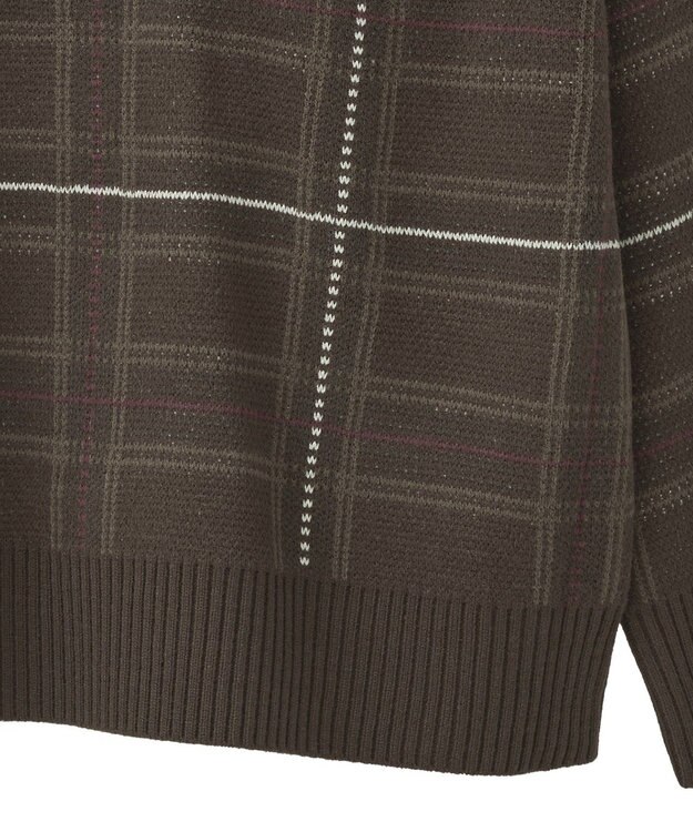 earth music&ecology チェックジャガードニットプルオーバー Check Brown