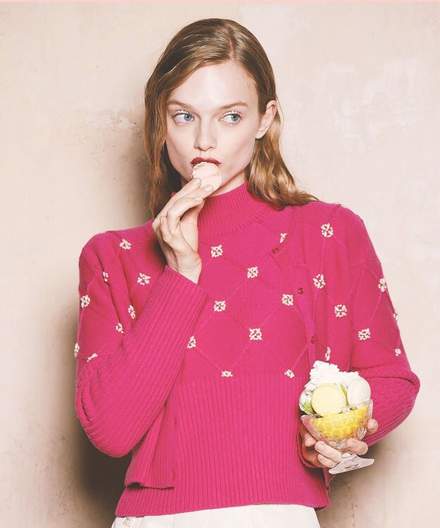 TOCCA 【洗える】PEARL BOUQUET KNIT カーディガン フランボワーズ系