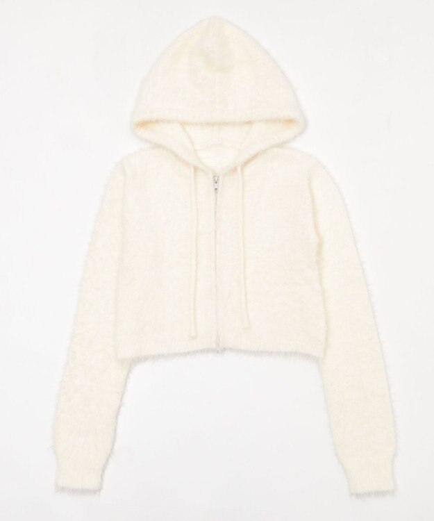 WEGO 【25秋冬新作】シャギーニットジップパーカー ホワイト