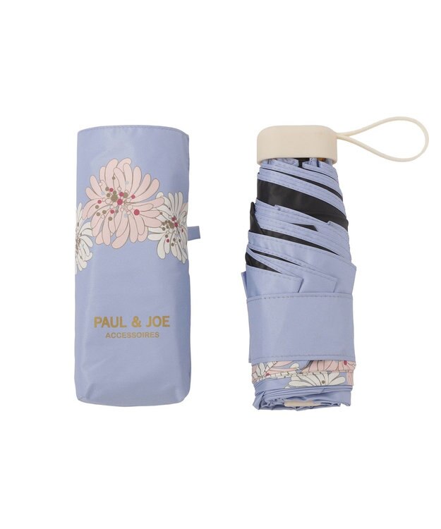 MOONBAT 【WEB限定/遮光率100%】晴雨兼用折りたたみ日傘 ポール&ジョー(PAUL & JOE ACCESSOIRES)クリザンテーム/バイカラー 雨の日OK 遮熱 簡単開閉 UV 晴雨兼用 サックスブルー