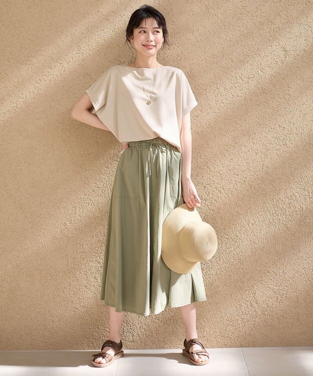 ANY L 【洗濯機可/接触冷感/UVカット/アンチピリング】ドライポンチフレンチスリーブプルオーバー ベージュ