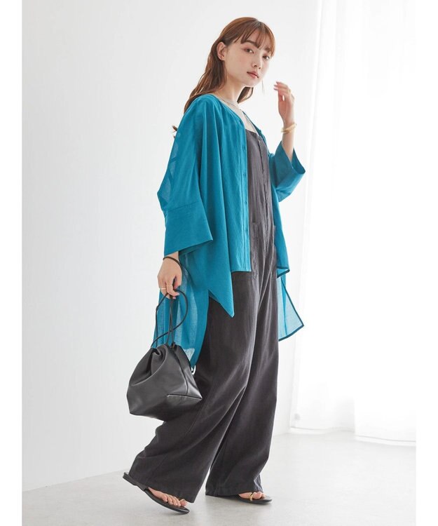 AMERICAN HOLIC バックギャザーＶネックシアーシャツ Blue Green