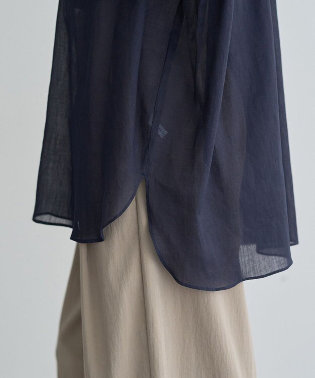 YECCA VECCA 綿麻シアーボリュームギャザーシャツ Navy