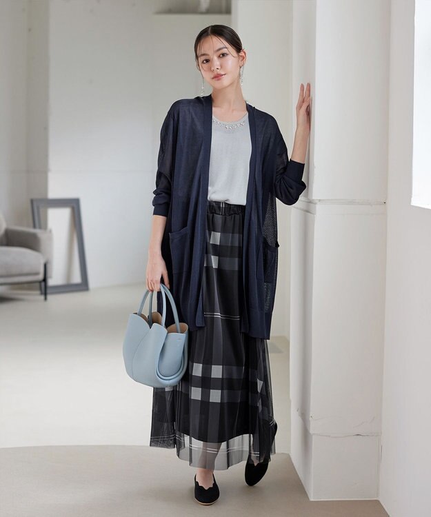 Tiaclasse L 【洗える】ビジュー付きフレンチニット ライトグレー