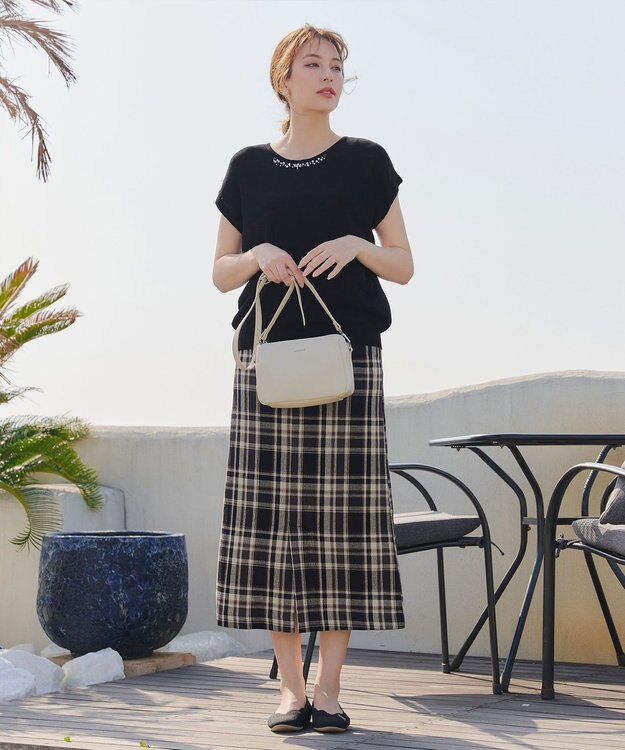 Tiaclasse L 【洗える】ビジュー付きフレンチニット ブラック