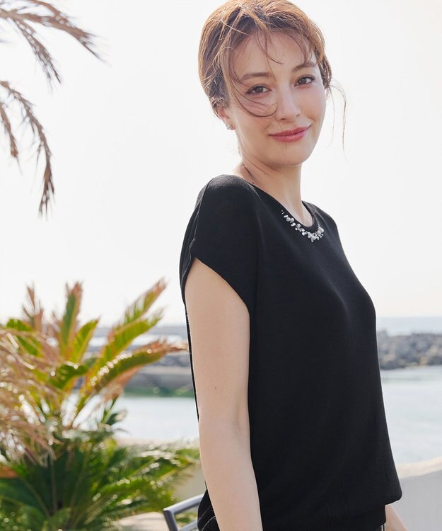 Tiaclasse L 【洗える】ビジュー付きフレンチニット ブラック