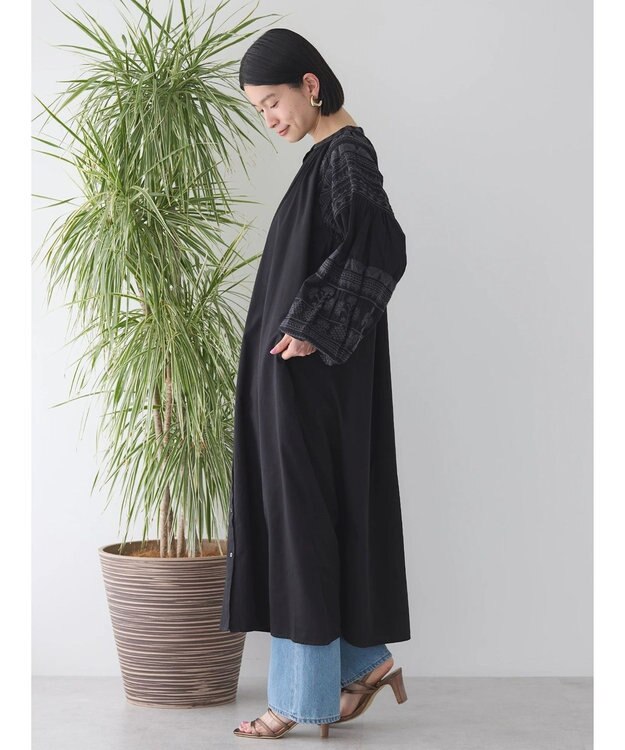 AMERICAN HOLIC インドコットン袖刺繍ワンピース Black