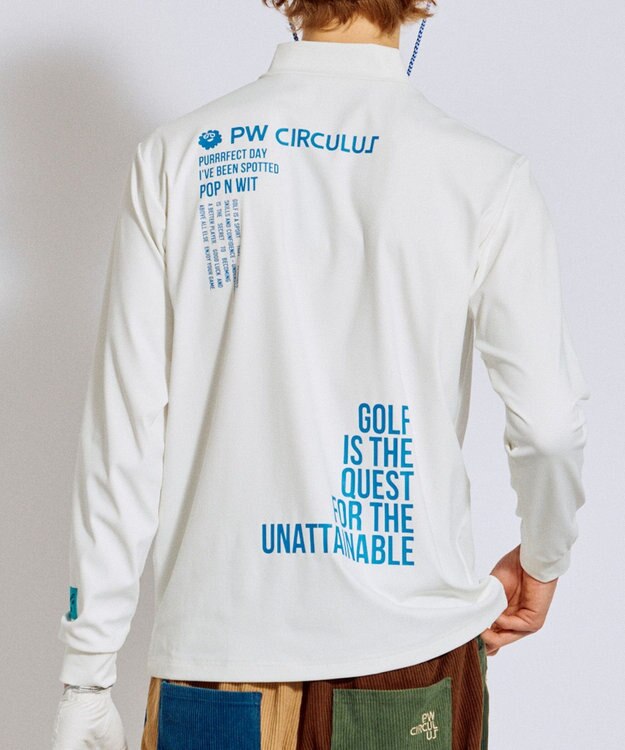 PW CIRCULUS 【吸水速乾 / UV遮蔽率99.5% UVカット / ストレッチ】【MEN】ハーフジップロングスリーブモックT ゴルフ ホワイト系