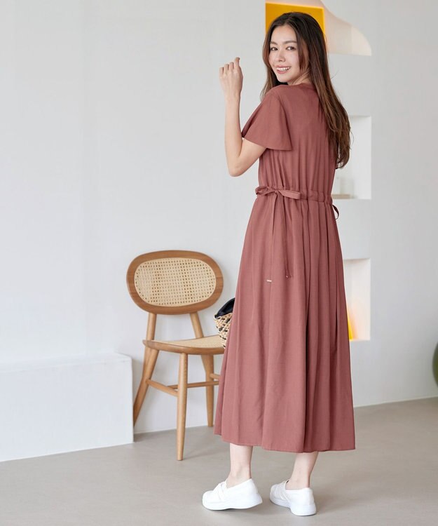 Tiaclasse 【洗える】サイドリボンドロストワンピース テラコッタ