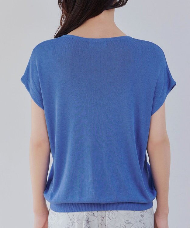 Tiaclasse L 【洗える】ビジュー付きフレンチニット ブルー