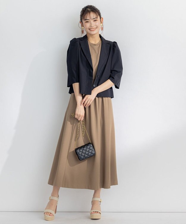 組曲 【接触冷感・洗える】美シルエットポンチ ワンピース ブラウン系