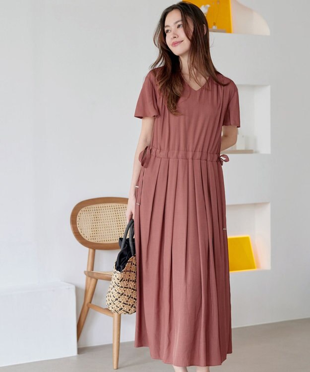 Tiaclasse 【洗える】サイドリボンドロストワンピース テラコッタ