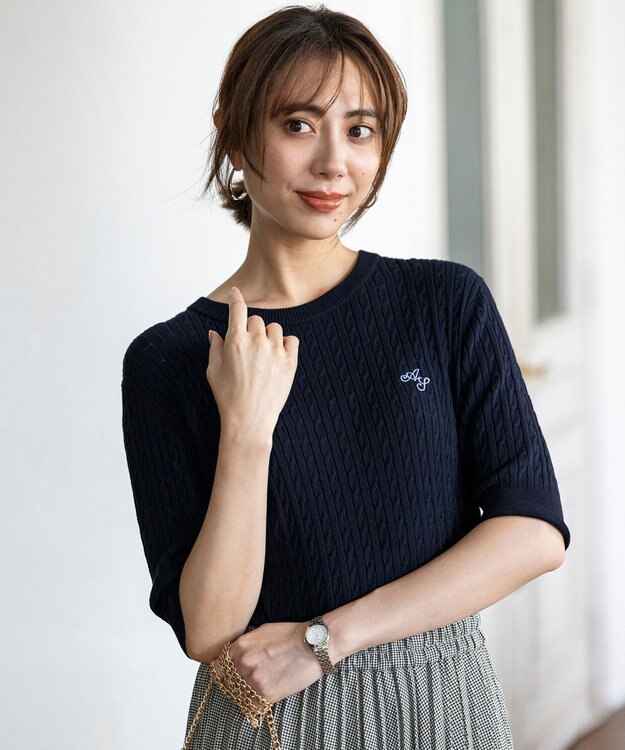 ANY SIS S ケーブルニット プルオーバー ネイビー