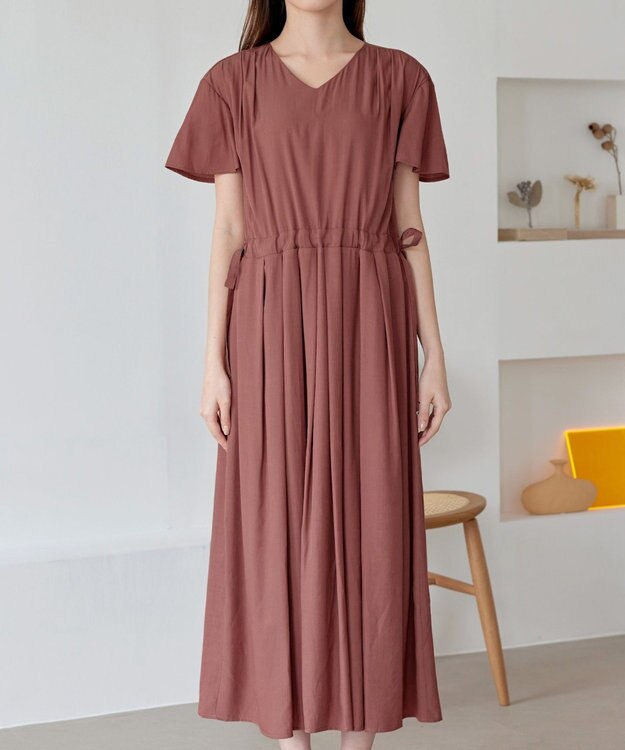 Tiaclasse 【洗える】サイドリボンドロストワンピース テラコッタ