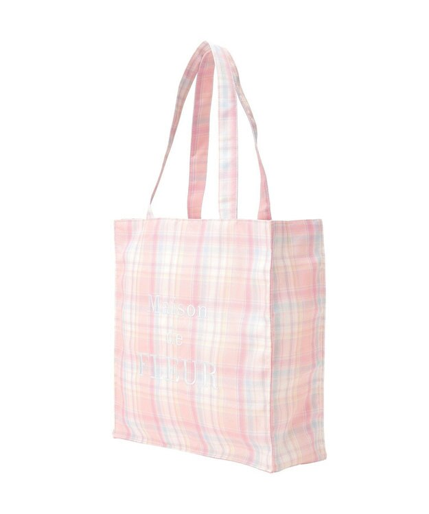 Maison de FLEUR ブランドロゴ刺繍チェックスクエアトート Pink