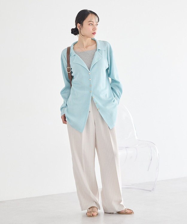 earth music&ecology テーラーカラーニットカーディガン Blue