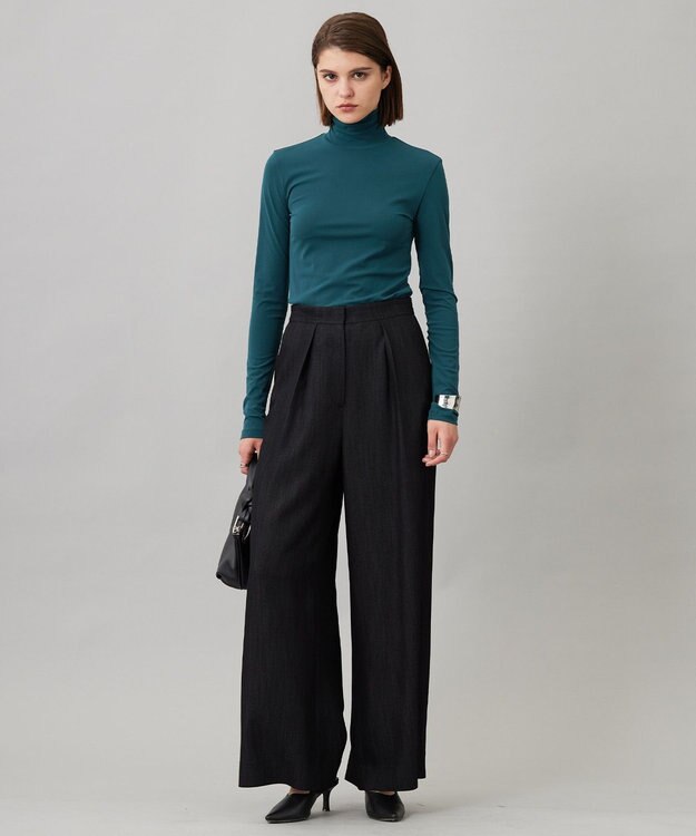 ICB 【洗える】 ドレープスラブデニム ワイドパンツ ブラック系