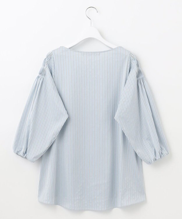 自由区 【XSサイズ～/洗える】ストレッチシャーティング ブラウス スカイブルー系1