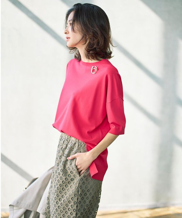 自由区 【カタログ掲載・素材アップデート・新色追加・新柄追加・前後差あり】クレープストレッチプルオーバー ニットⅡ [新色]ピンク