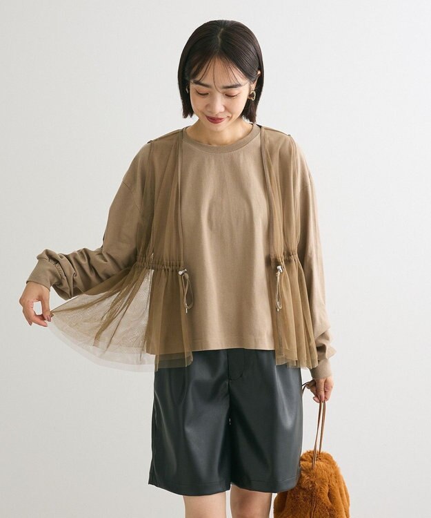 Green Parks ＳＥＴ２点　チュールベスト＋ロンＴＥＥ Gray Beige