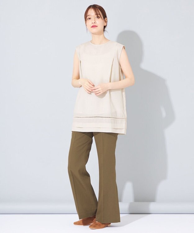 SHARE PARK LADIES 【洗える】ウォッシャブルリネン　ノースリブラウス サンドベージュ