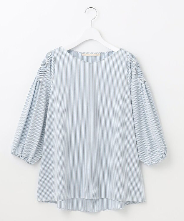 自由区 【XSサイズ～/洗える】ストレッチシャーティング ブラウス スカイブルー系1