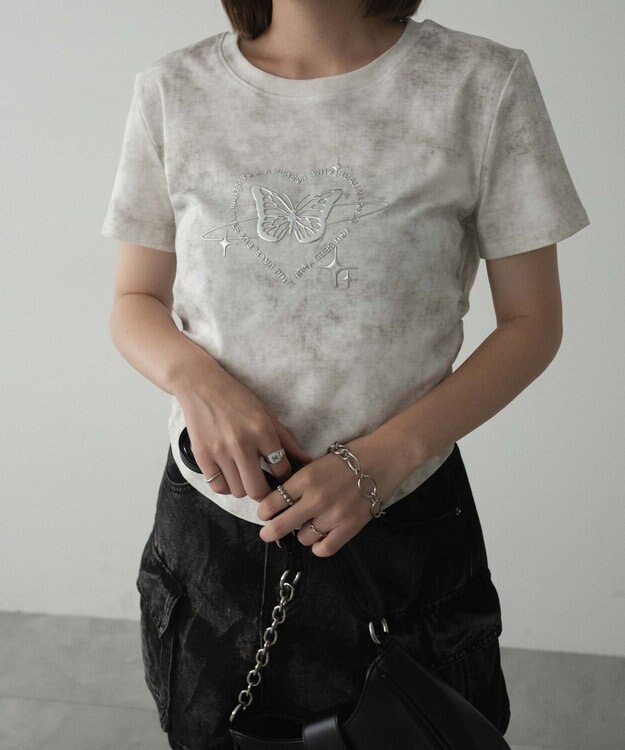 WEGO メタリックバタフライサークルロゴT ホワイトアイボリー