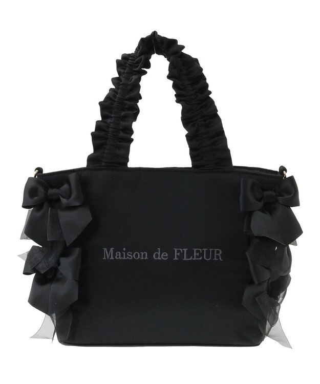 Maison de FLEUR リボンギャザーハンドル2Wayトートバッグ Black