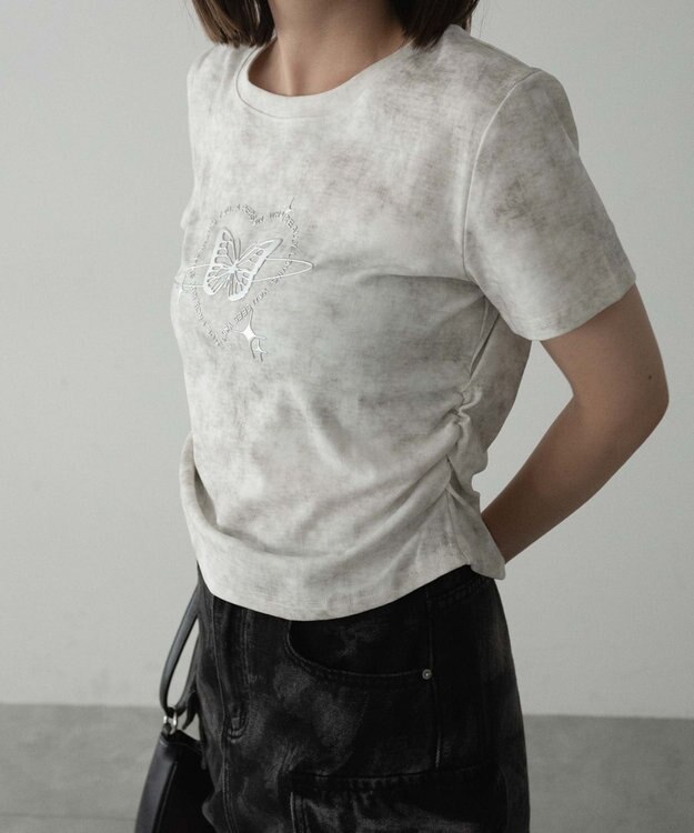 WEGO メタリックバタフライサークルロゴT ホワイトアイボリー