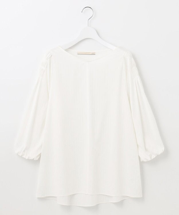 自由区 L 【洗える】ストレッチシャーティング ブラウス ホワイト系1