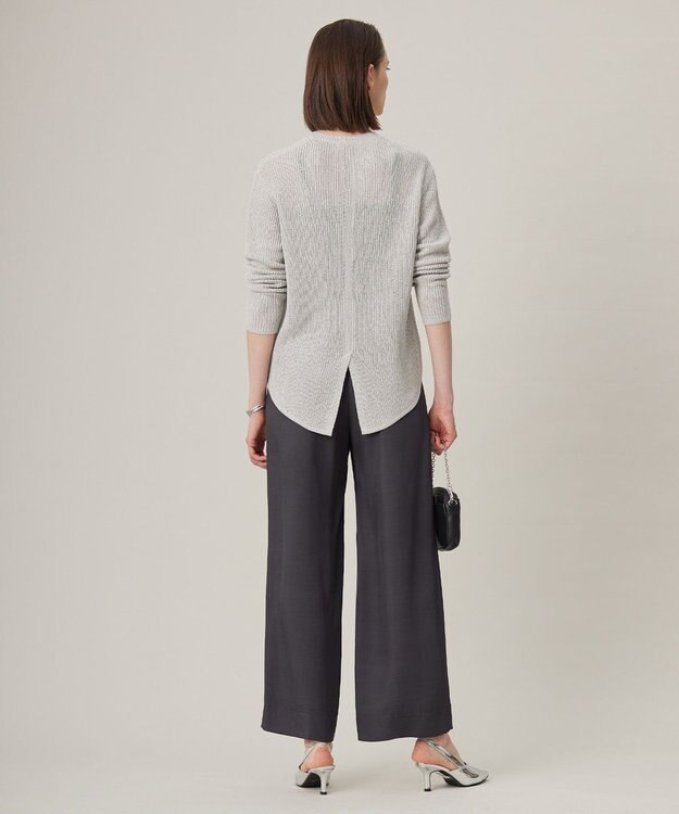 ICB 【洗える】 ペーパーブレンドシャインニット Vネックプルオーバー チャコール系