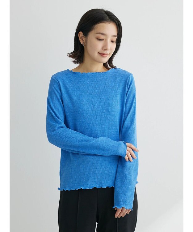 Green Parks ボートネックシャーリングカットプルオーバー Blue