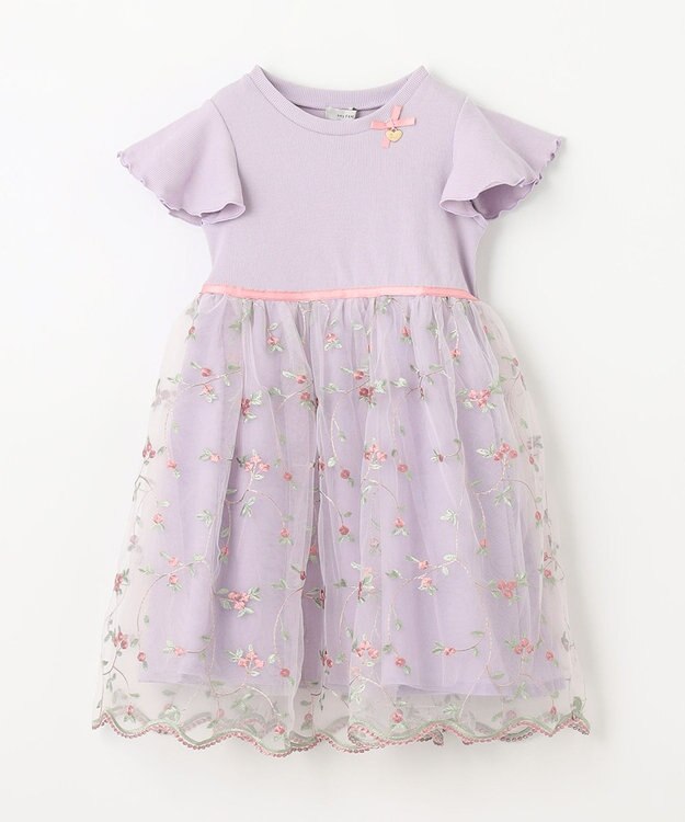 ANY KIDS 刺繍チュールガーリー ワンピース ラベンダー