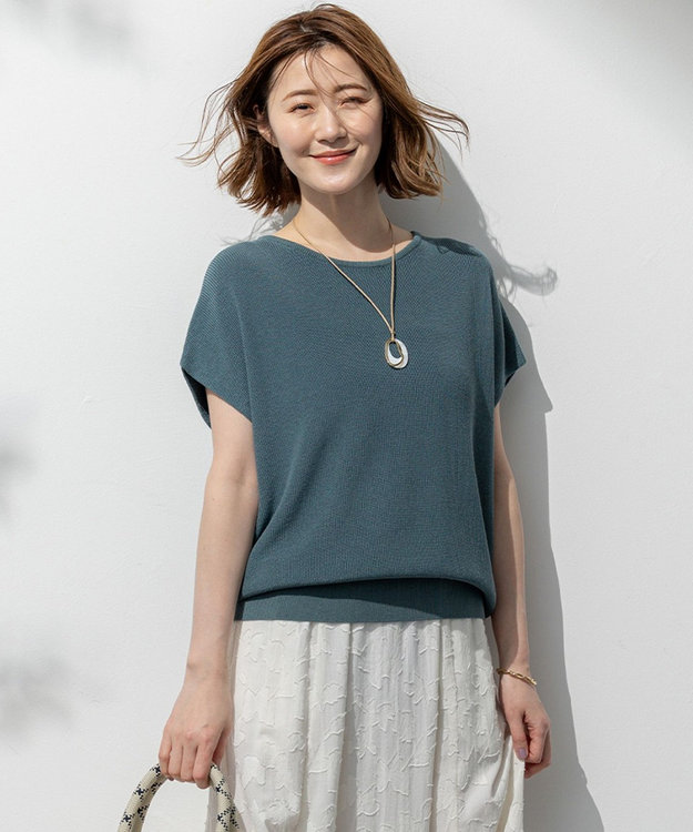 23区 【洗える】コットンアセテート オーバーサイズ ニット ダークグリーン