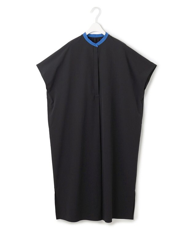 ICB L 【接触冷感・UVカット・洗える】RENUソフトタイプライター バンドカラーワンピース ブラック×ブルー系