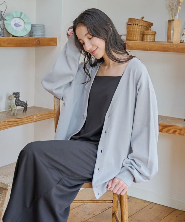 WEGO 【ユニセックス着用ITEM/MLサイズ展開】ドロップショルダーカーディガン ライトグレー