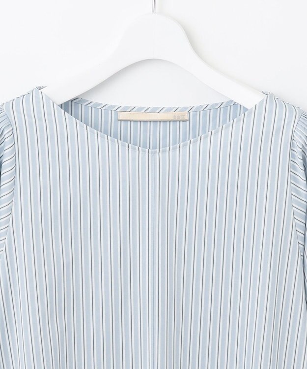 自由区 【XSサイズ～/洗える】ストレッチシャーティング ブラウス スカイブルー系1