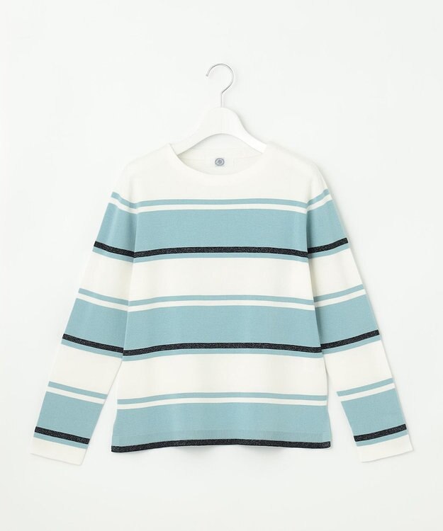 J.PRESS LADIES Cotton Acetate ブロッキング ボーダー ニット アクア×ネイビー系
