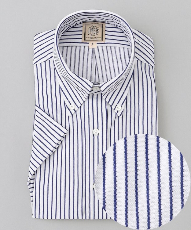 J.PRESS MEN 酷暑の清潔感もこれ一枚で【吸水速乾 / 抗菌防臭 / 防シワ】【J.PRESS OXFORD JERSEY】カノコインレイストライプ 半袖シャツ / B.D. ブルー系1