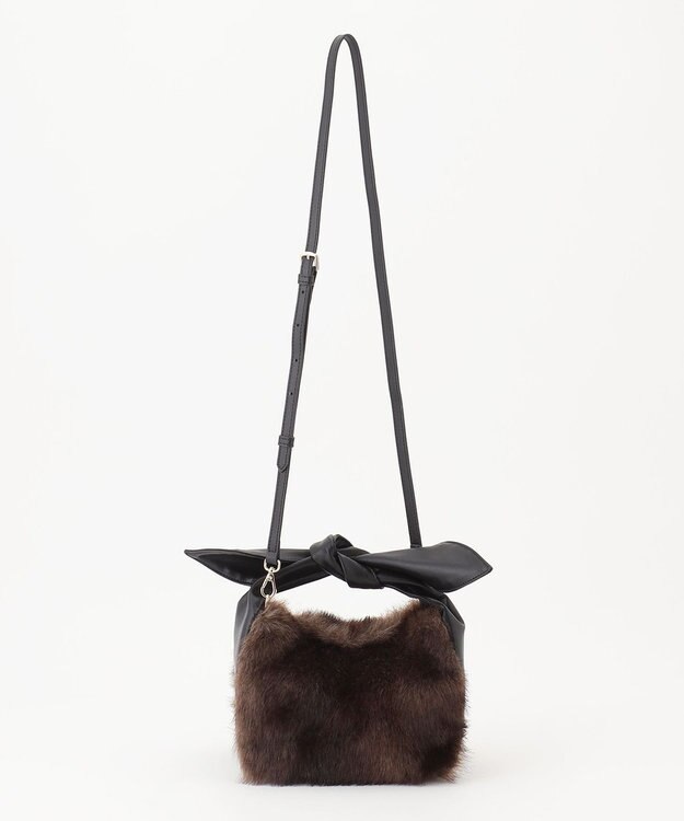 23区 フェイクファー2WAY ショルダー バッグ ダークブラウン系