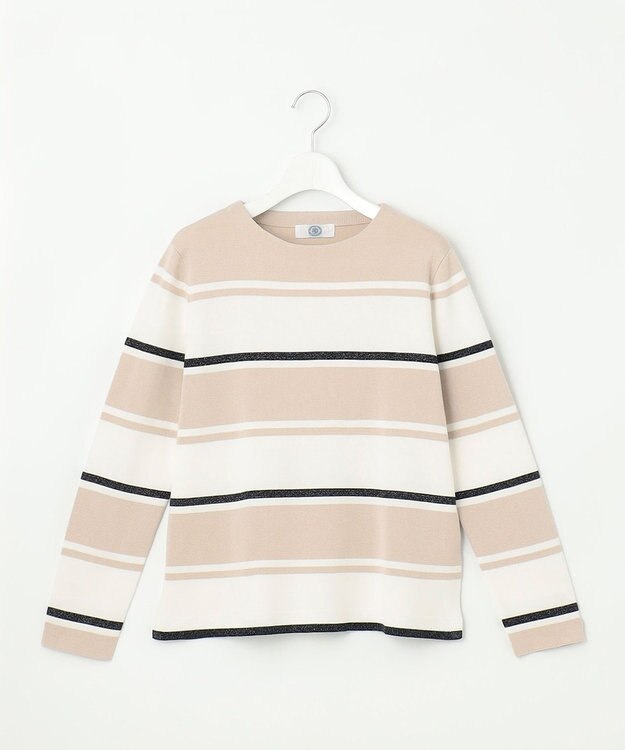 J.PRESS LADIES Cotton Acetate ブロッキング ボーダー ニット ベージュ×ネイビー系